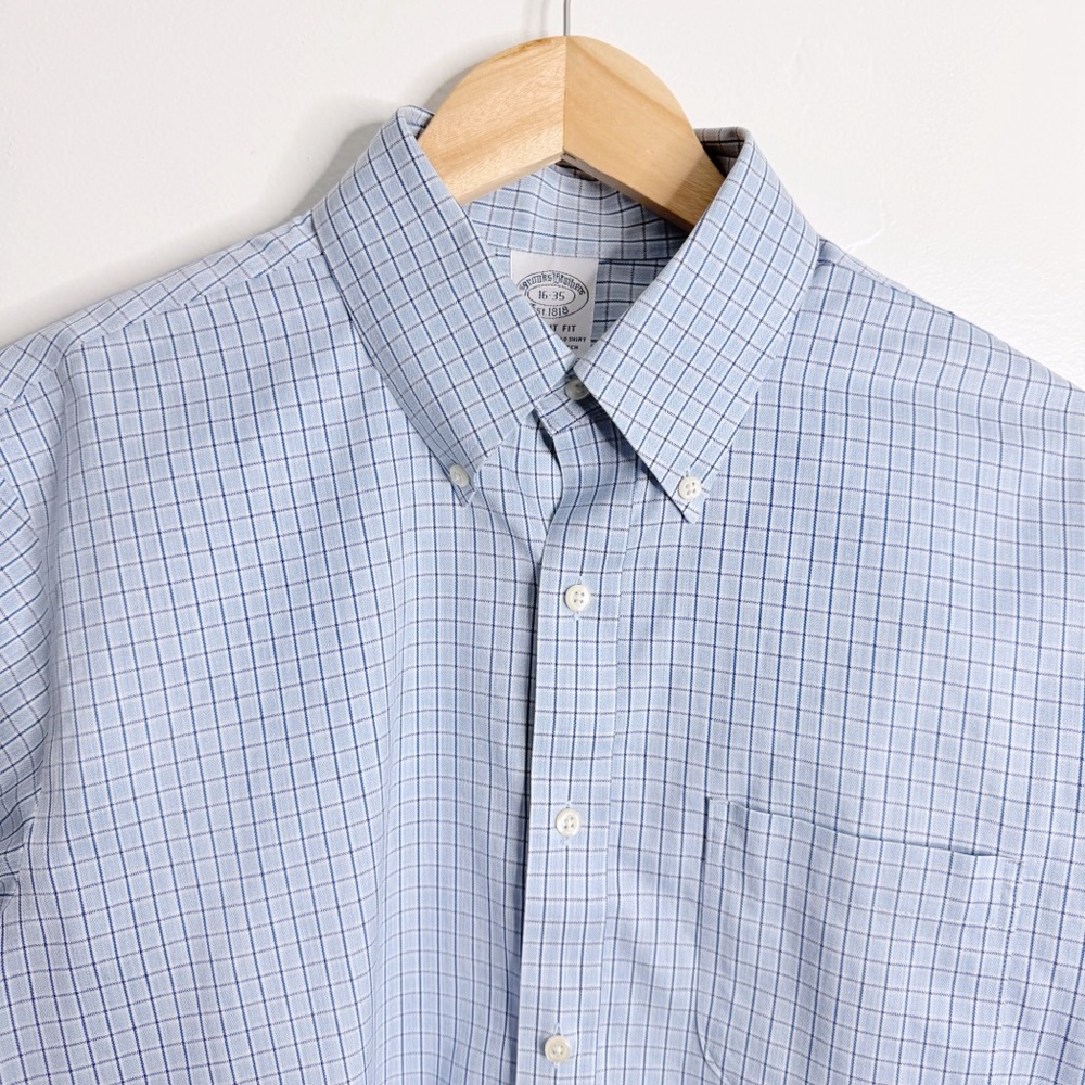 NWOT Brooks Brothers Blue Twill Checked Regent Fit Dress Shirt‎ Large (16)